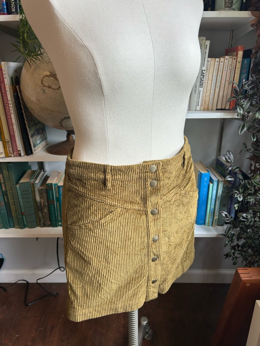 Madewell Olive Corduroy Button-Front Mini Skirt